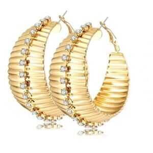 Gold and Rhinestone Sparkling Hoop Earrings